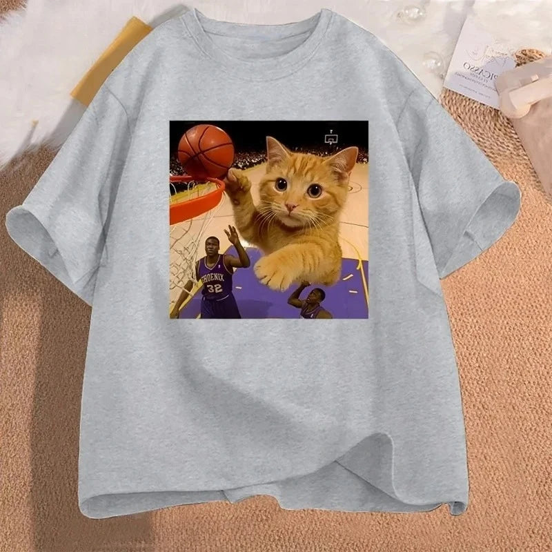 funny cat basketball meme t-shirt for kids