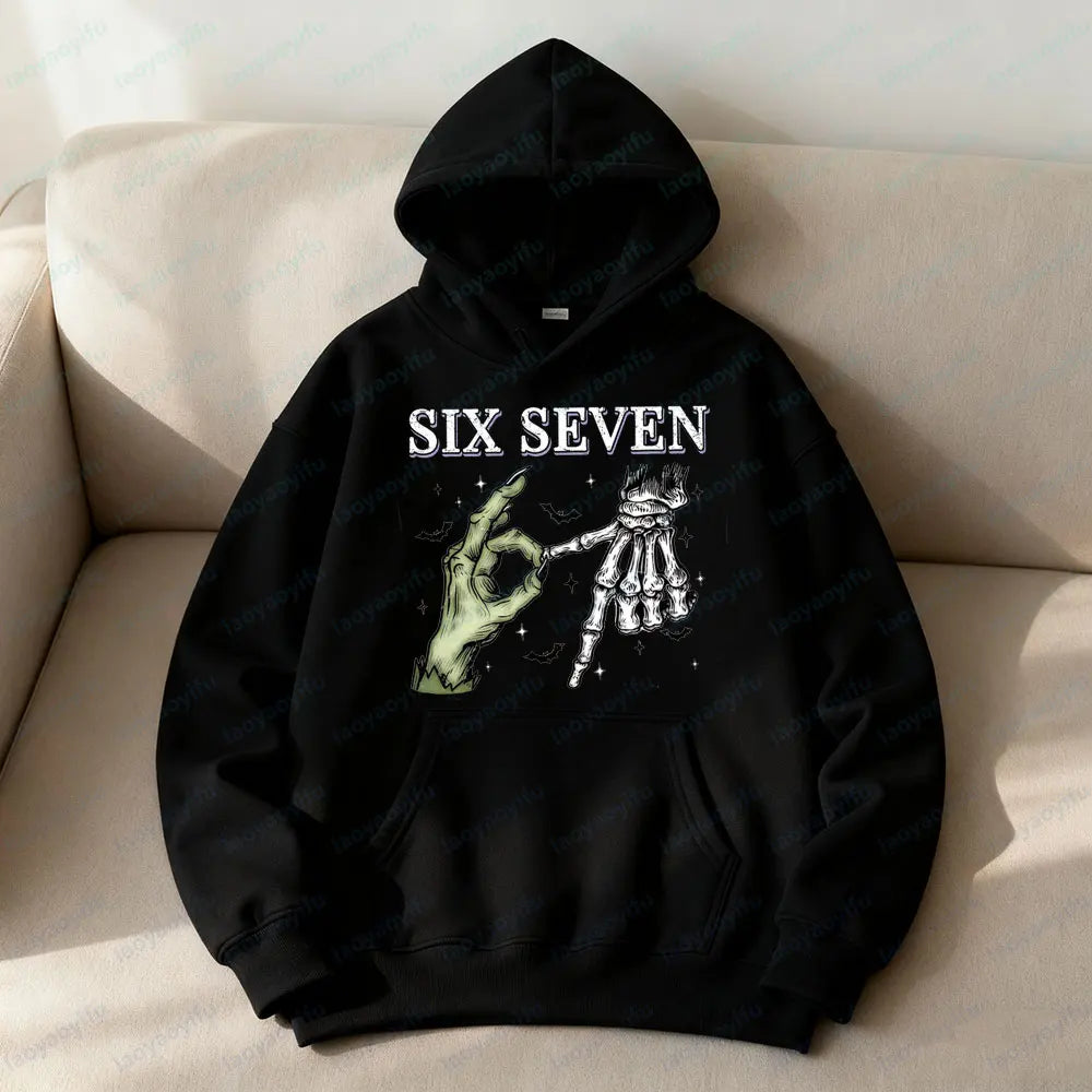 six seven meme skeleton hands hoodie