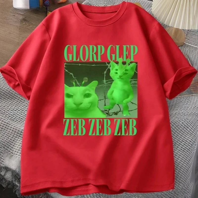 green alien cat graphic t-shirt for kids