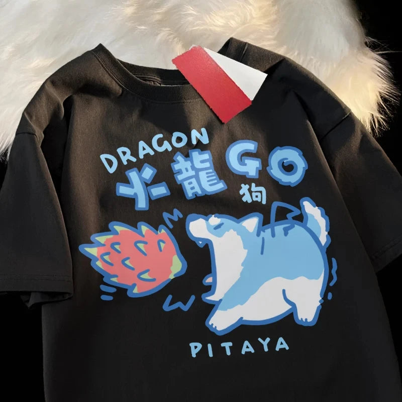 fire dragon dog fruit chai print t-shirt