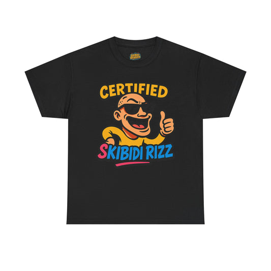 Certified Skibidi Rizz Unisex Heavy Cotton Tee Casual Fun Wear - Stylish Graphic T-Shirt for Men and Women, Soft, Comfortable, Perfect for Parties, Festivals, and Everyday Use