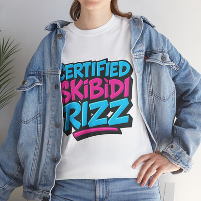 Certified Skibidi Rizz Unisex Heavy Cotton Tee - Soft Casual Tee for Teens and Young Adults - Perfect for Music Festivals, Birthdays, and Everyday Wear - Comfortable and Stylish Cotton Shirt