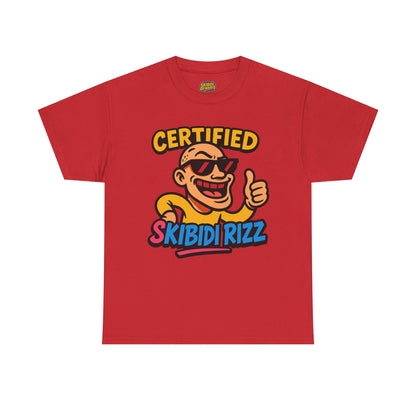 Certified Skibidi Rizz Unisex Heavy Cotton Tee Casual Fun Wear - Stylish Graphic T-Shirt for Men and Women, Soft, Comfortable, Perfect for Parties, Festivals, and Everyday Use