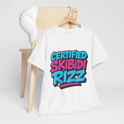 Certified Skibidi Rizz Unisex Heavy Cotton Tee - Soft Casual Tee for Teens and Young Adults - Perfect for Music Festivals, Birthdays, and Everyday Wear - Comfortable and Stylish Cotton Shirt