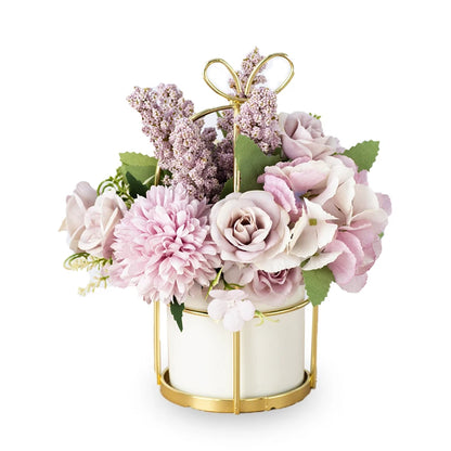 Ceramic Flower Pot with Decorative Flowers