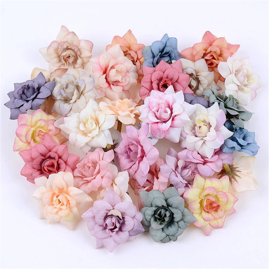 10Pcs Artificial Rose Flower Valentines Day Silk Rose Head For Wedding Decorations DIY Garland Scrapbooking Craft Flowers Decor