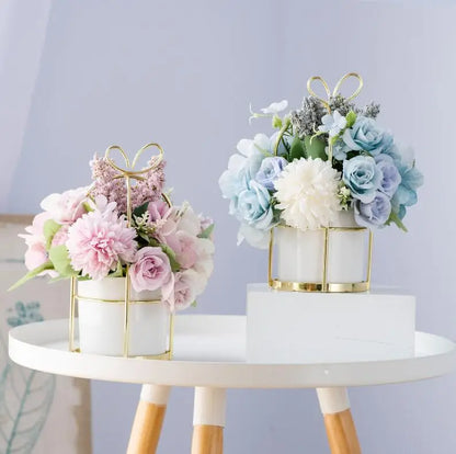 Ceramic Flower Pot with Decorative Flowers