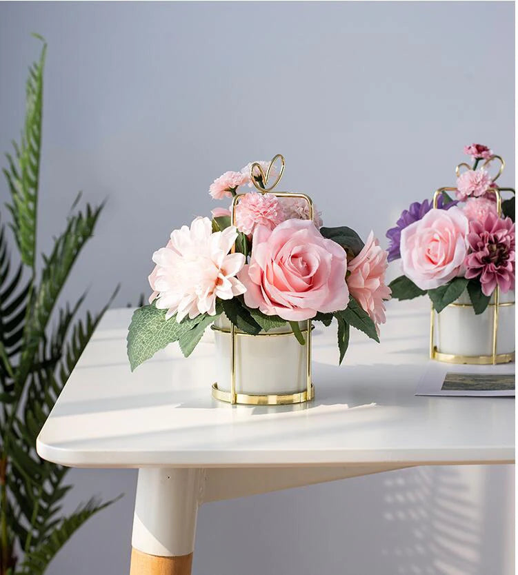 ceramic flower pot with decorative flowers