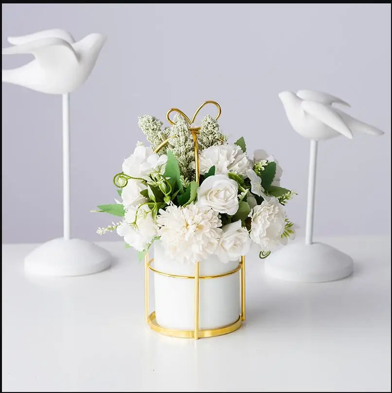 ceramic flower pot with decorative flowers