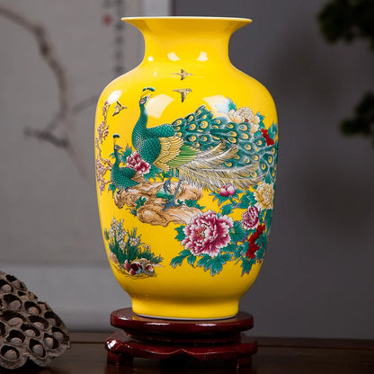 Peacock Design Ceramic Vase for Kids' Room