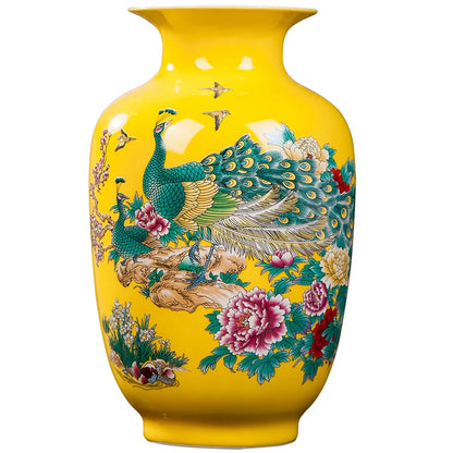 Peacock Design Ceramic Vase for Kids' Room
