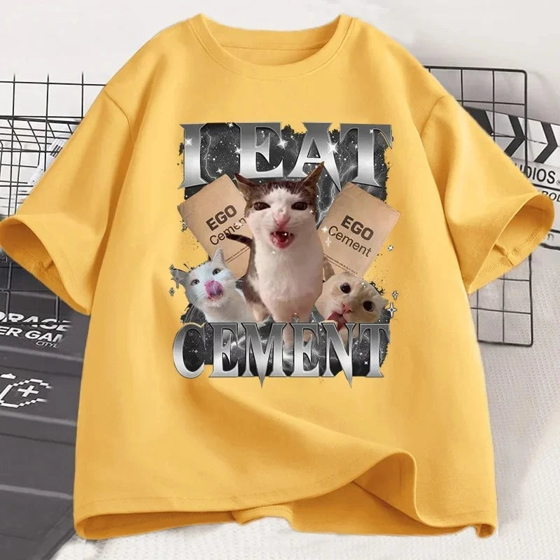 i eat cement funny cat meme t-shirt