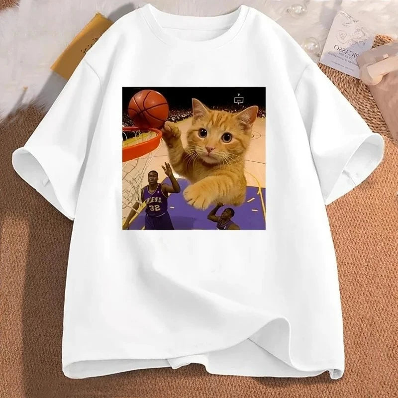 funny cat basketball meme t-shirt for kids