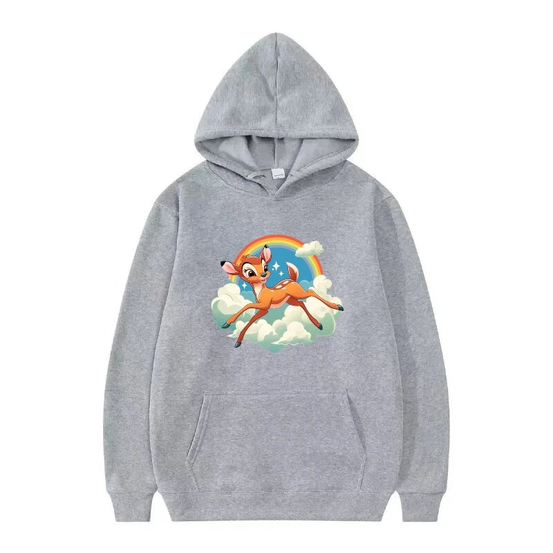 bambi cartoon pattern black hoodie for kids