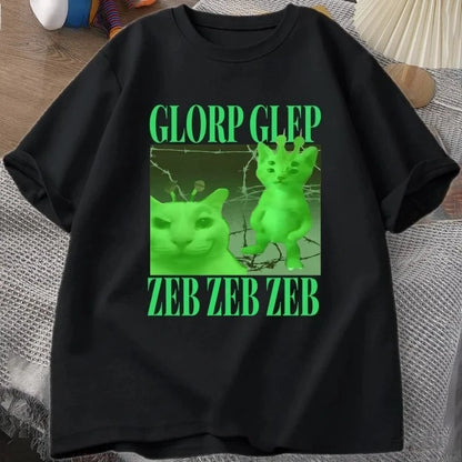 Green Alien Cat Graphic T-Shirt for Kids