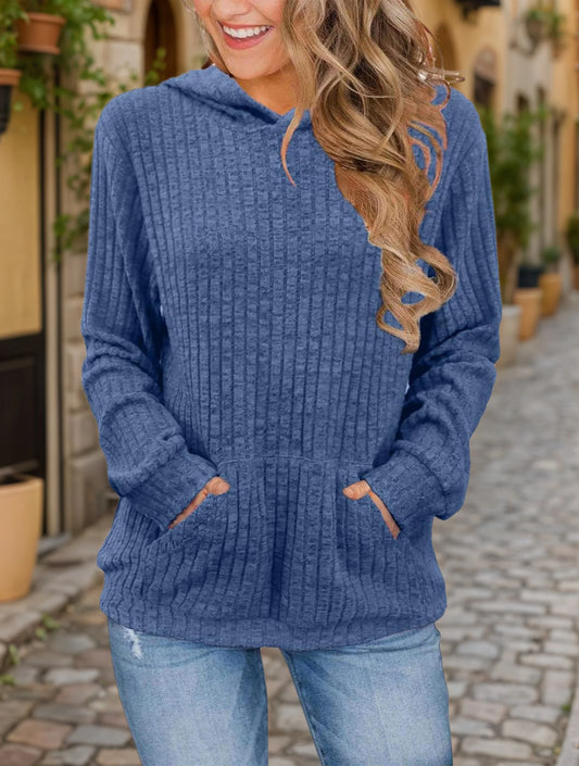 Kids Ribbed Hooded Sweatshirt in Blue