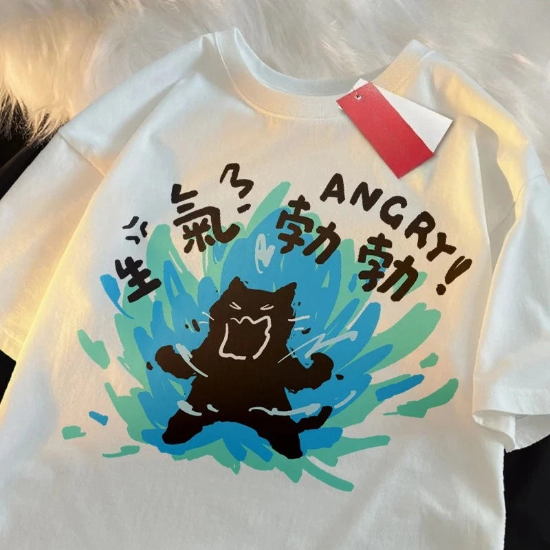angry black cat graphic t-shirt for kids