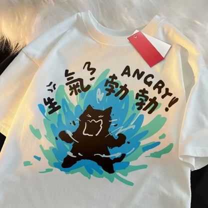 Angry Black Cat Graphic T-shirt for Kids