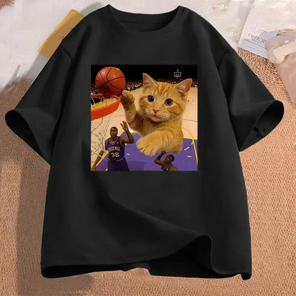 Funny Cat Basketball Meme T-Shirt for Kids