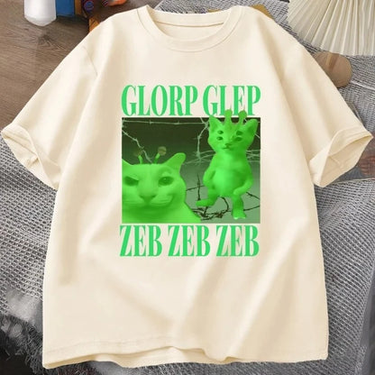 Green Alien Cat Graphic T-Shirt for Kids