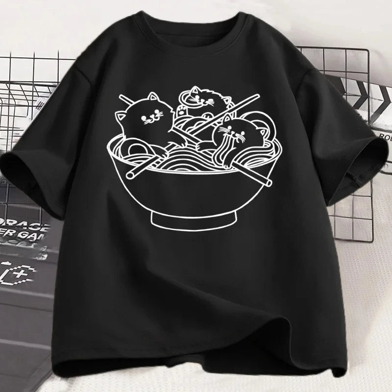 kawaii cat ramen graphic t-shirt for kids