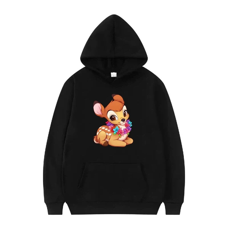 bambi cartoon pattern black hoodie for kids