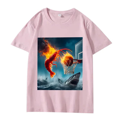 Shrimp Dunking on Shark Graphic T-Shirt