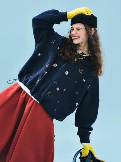 Cute Vintage Floral Zip-Up Hoodie for Kids