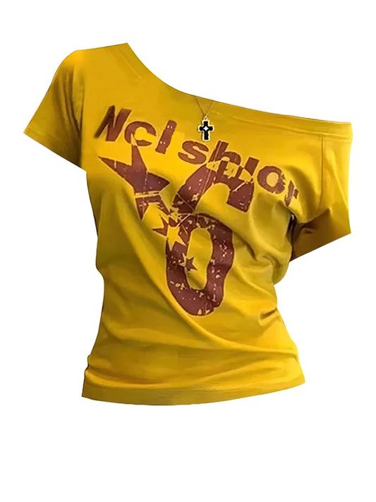 Casual Off-Shoulder Graphic T-Shirt for Kids