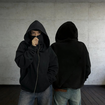 Boys' Black Cotton Hooded Hoodie with Cartoon Prints