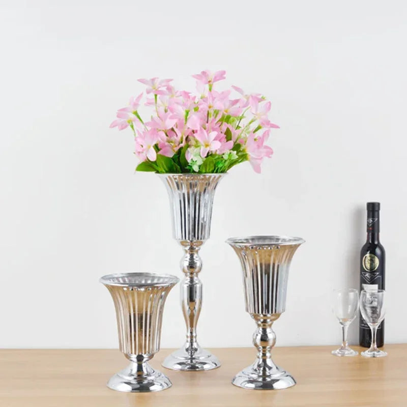 silver flower vase set for kids' parties