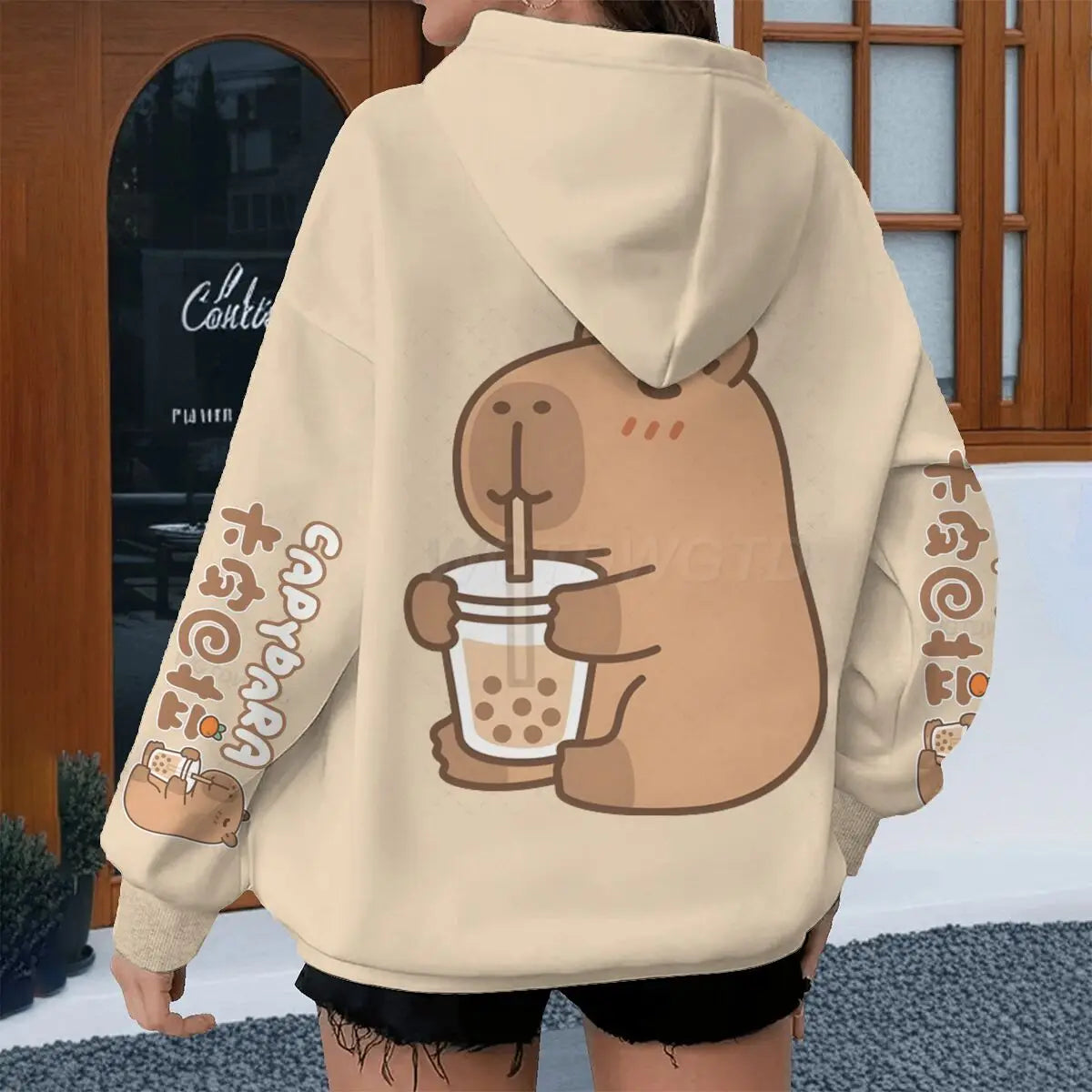 cartoon capybara graphic hoodie for kids