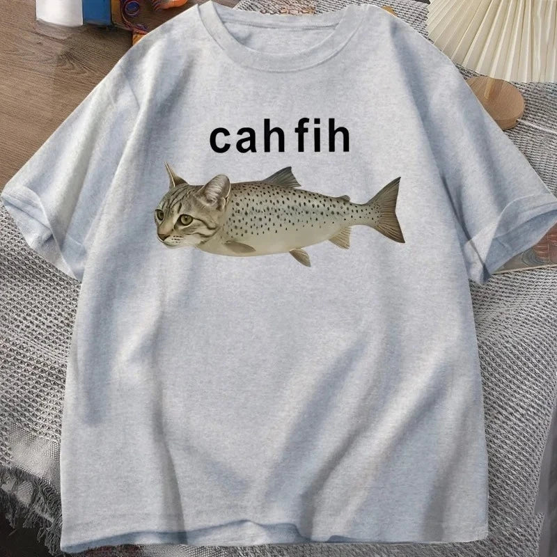 cah fih t-shirt - funny cat and fish graphic tee