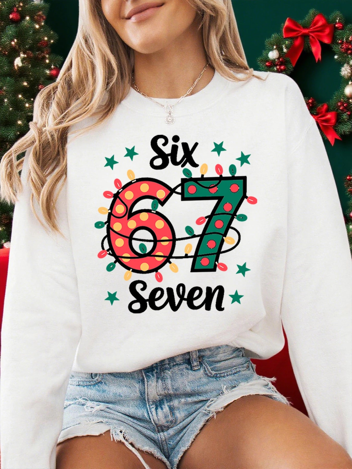 six seven colourful lights print sweatshirt
