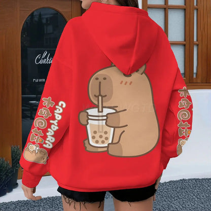 Cartoon Capybara Graphic Hoodie for Kids