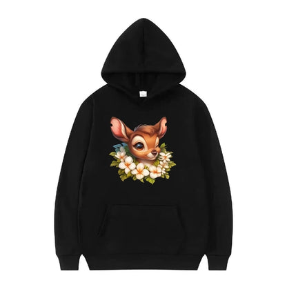 Bambi Cartoon Pattern Black Hoodie for Kids