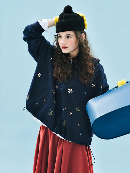 Cute Vintage Floral Zip-Up Hoodie for Kids