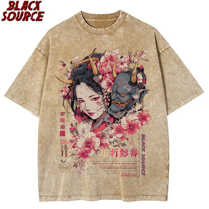 Anime-Inspired Graphic T-Shirt with Floral Design