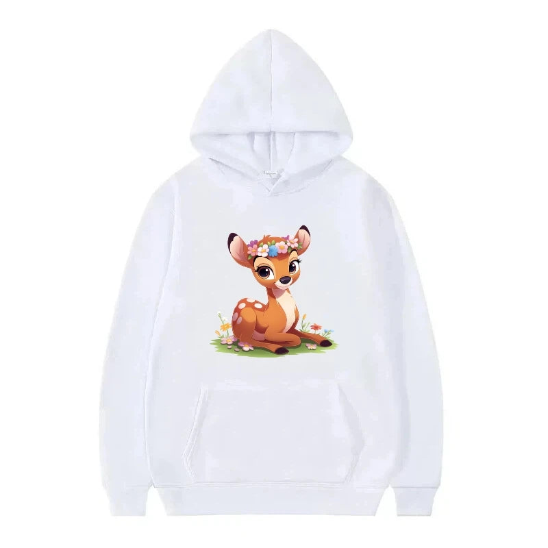 bambi cartoon pattern black hoodie for kids