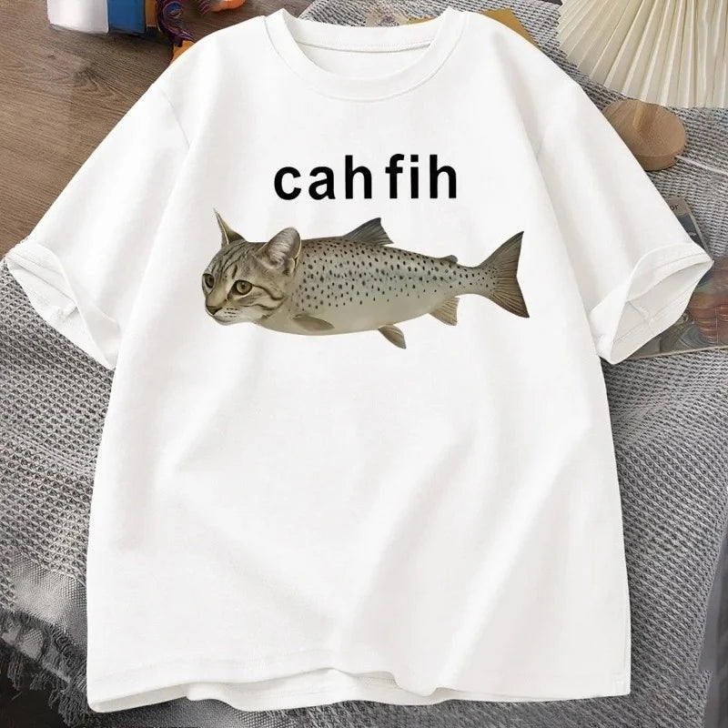 cah fih t-shirt - funny cat and fish graphic tee