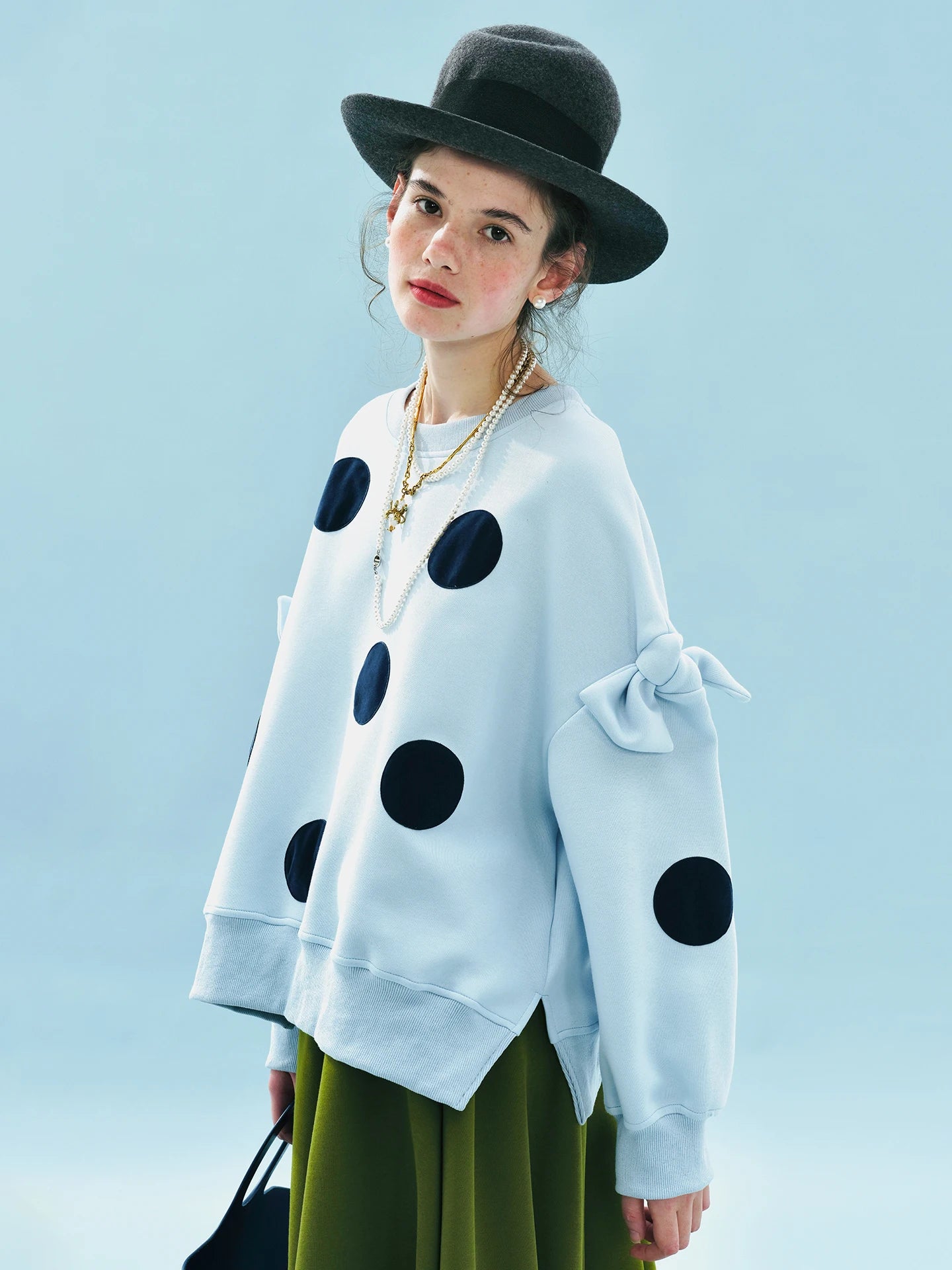 polka dot bowknot blue hoodie for kids