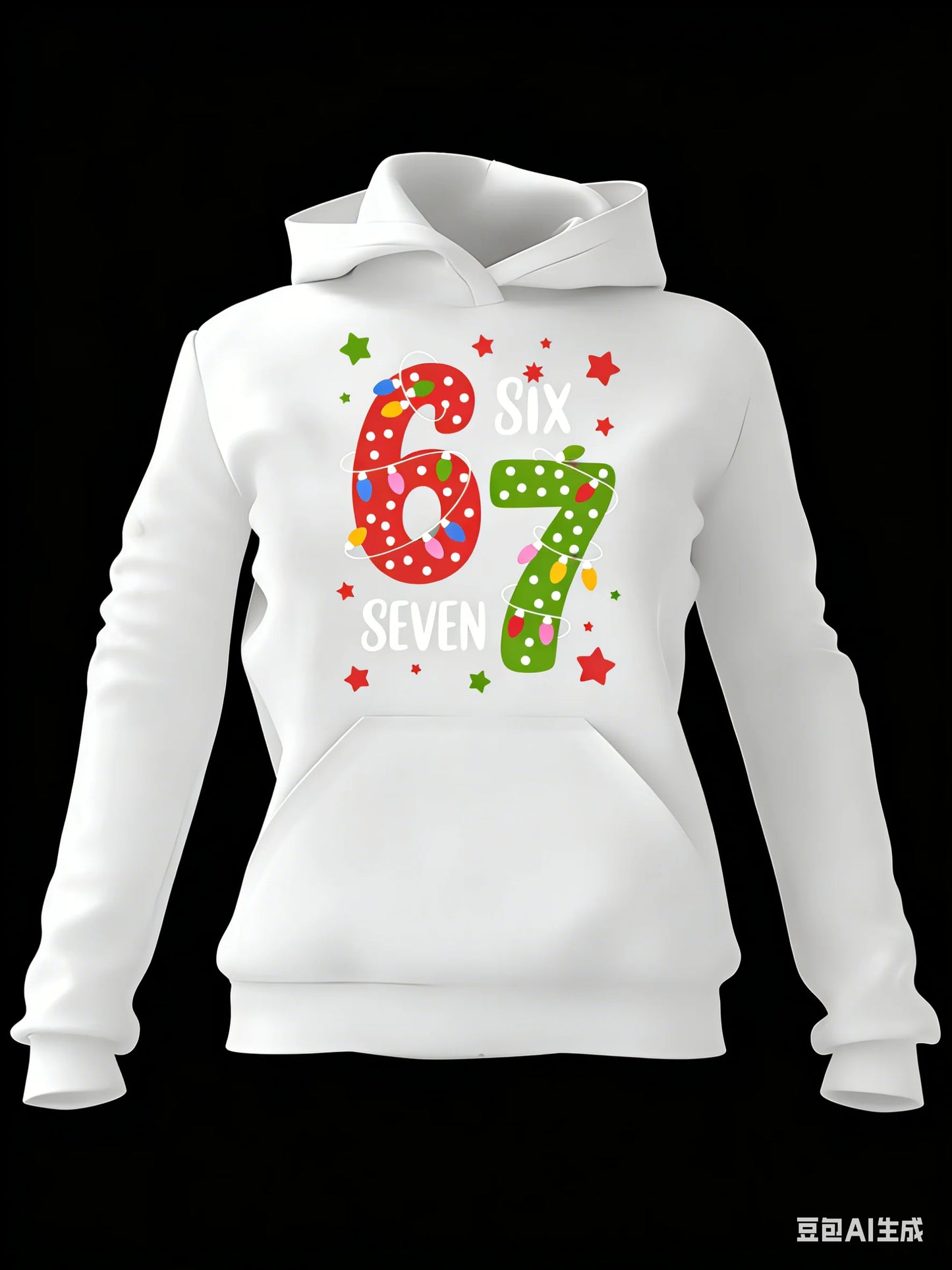 six seven pattern printed cotton hoodie