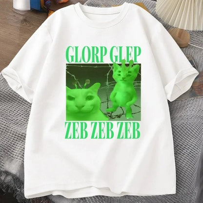 Green Alien Cat Graphic T-Shirt for Kids