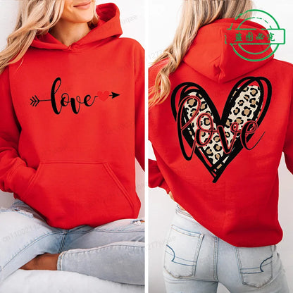 Red Heart Print Hoodie for Kids