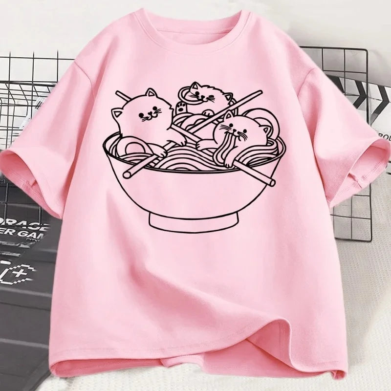 kawaii cat ramen graphic t-shirt for kids