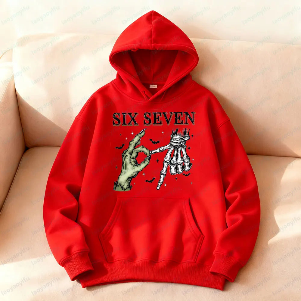 six seven meme skeleton hands hoodie