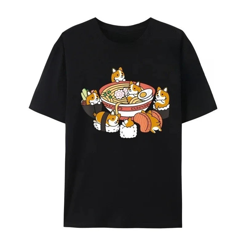 ramen sushi corgi short-sleeved t-shirt