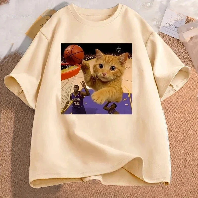 funny cat basketball meme t-shirt for kids