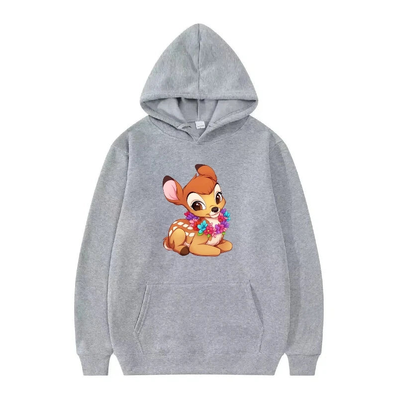bambi cartoon pattern black hoodie for kids
