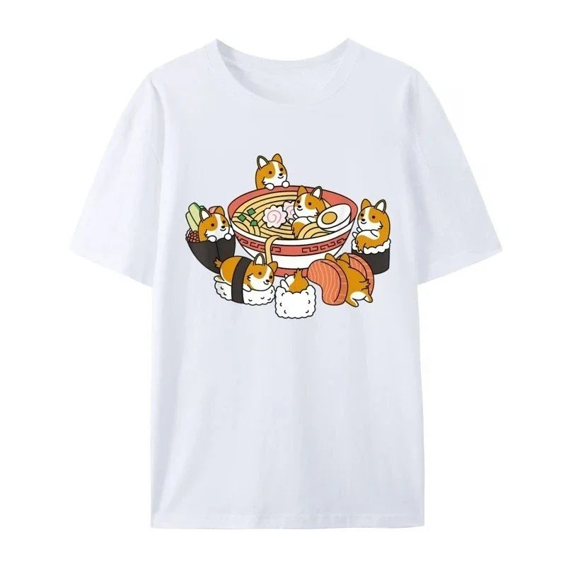 ramen sushi corgi short-sleeved t-shirt